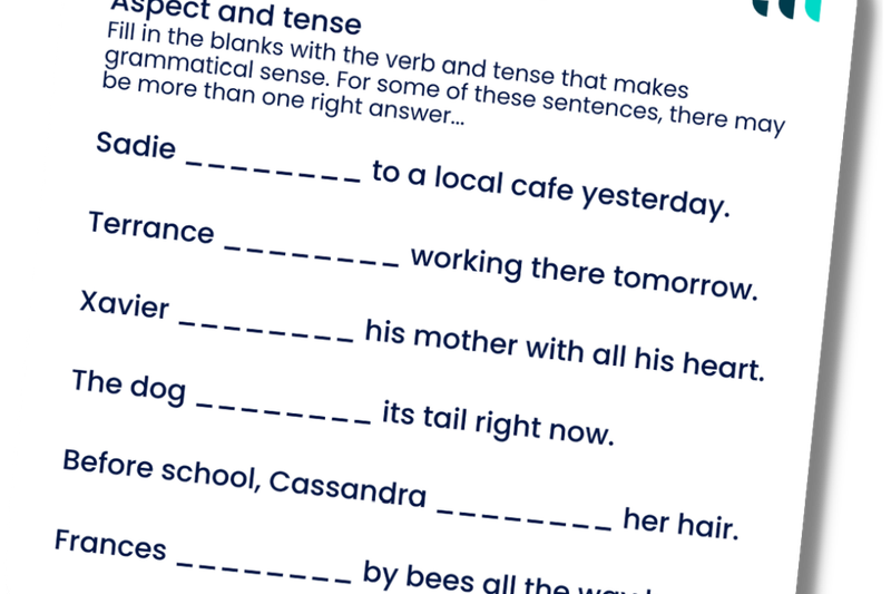 Free downloadable grammar worksheet for tense and aspect