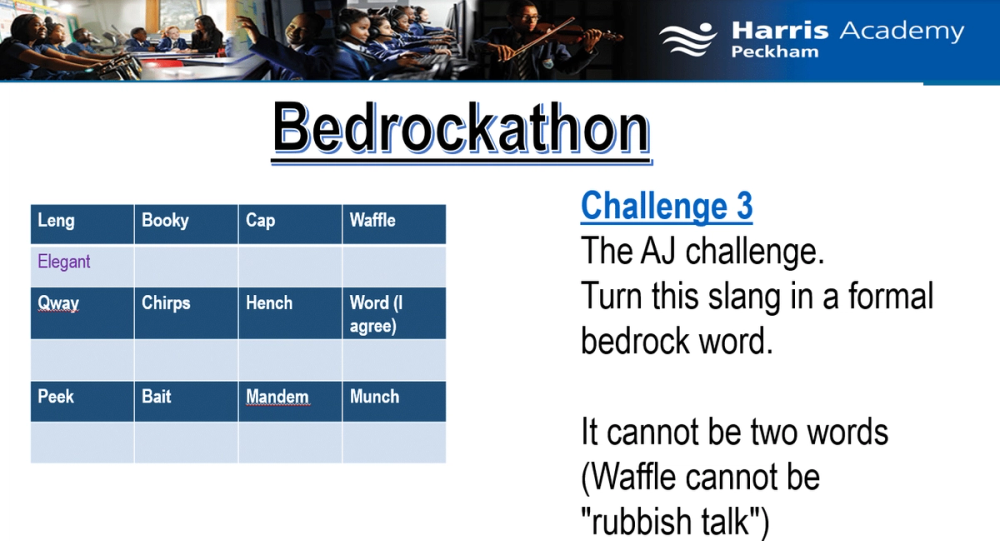 A screenshot of the Bedrockathon at Harris Academy Peckham