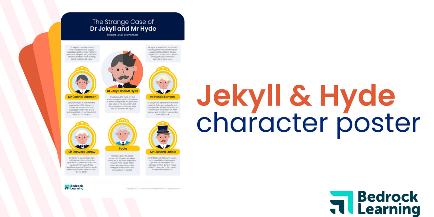 GCSE revision poster showing the characters in Jekyll and Hyde